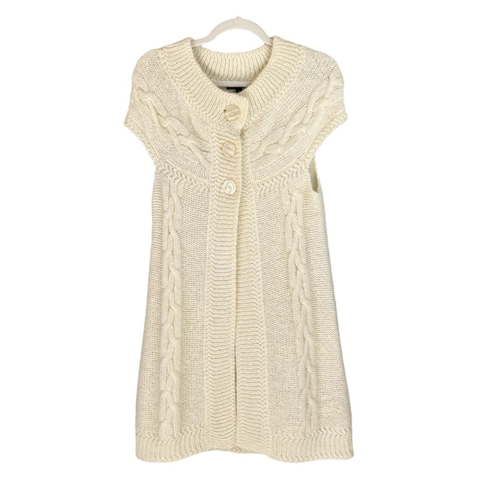 Cottagecore Chunky Cable Knit Sweater Med Cream Short Sleeve Wool Blend Fall